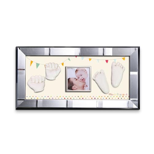 Momspresent Baby Hand Footprint Casting Kit with Silver Frame and Glass Front