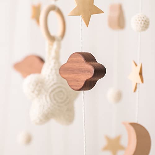 Baby Musical Crib Mobile with Rotating Wooden Stars Pendant