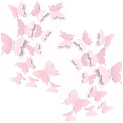 Cute Pink Butterfly Wall Decor Set of 24