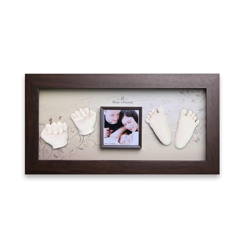 Momspresent Baby Hand Footprint Casting Kit with Brown Frame