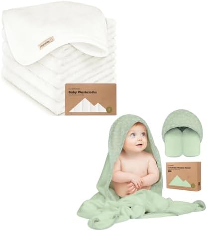 KeaBabies Organic Baby Washcloths and Hooded Towel Set