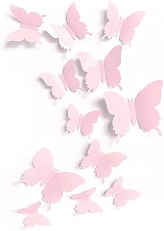 Cute Pink Butterfly Wall Decor Set of 24