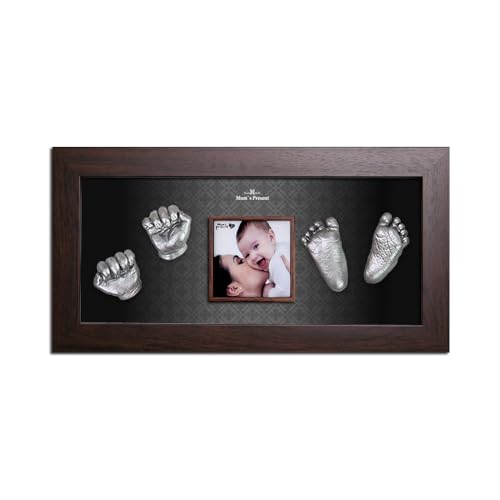 Love Moms Present Baby Hand Footprint Casting Kit with Brown Frame