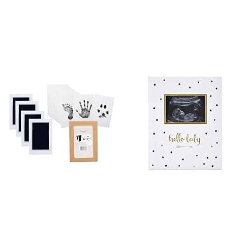 Pearhead Keepsake Bundle - Clean Touch Ink Pad Kit Black Gold Polka Dot Memory Book