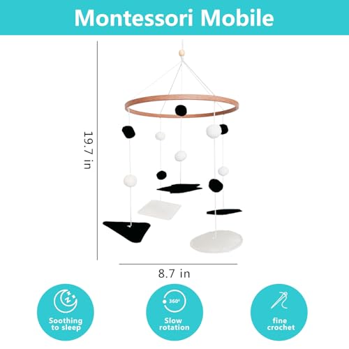 Vlokup Montessori Black White Crib Mobile with Safari Animals
