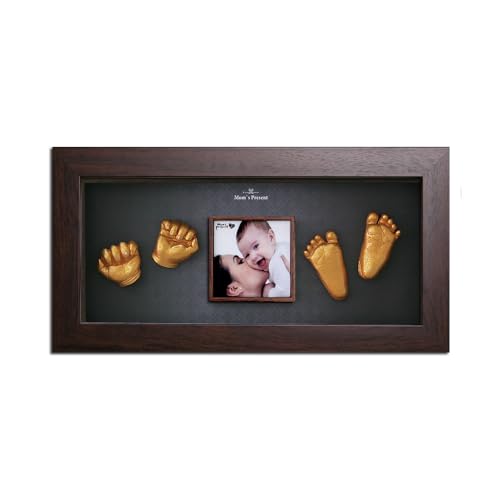 Love Moms Present Baby Hand Footprint Deluxe Casting Kit with Brown Frame