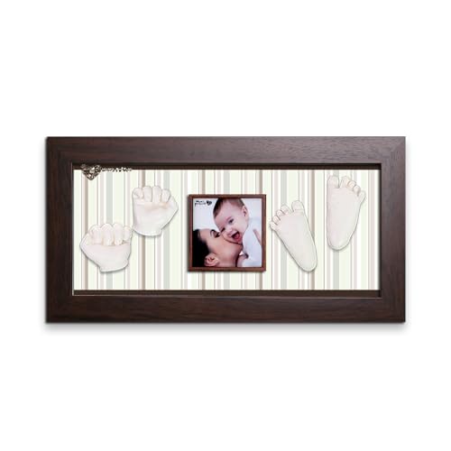 Momspresent Baby Hand Print Footprint Casting Kit with Brown Frame