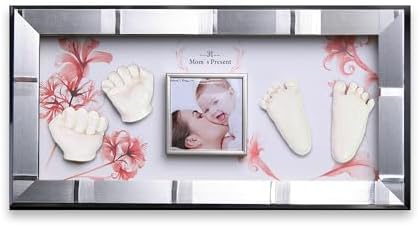 Love Moms Present Baby Hand Footprint Casting Kit with Silver Frame