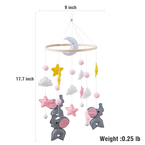 Baby Crib Mobile with Elephant Animal and Star Design