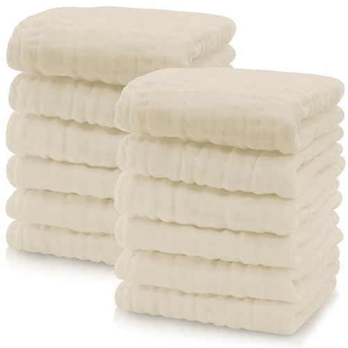 Cute Castle 12 Pack Muslin Baby Washcloths - 12x12 Inches