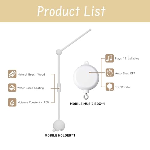 GIJIR Crib Mobile Arm with Music Box 325 Inch White Stand