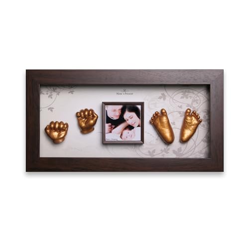 Momspresent Baby Hand Footprint Casting Kit with Brown Frame and Gold