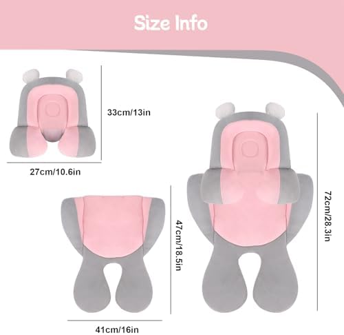 KAKIBLIN Infant Car Seat Insert Soft Head Body Support Cushion 2-in-1 Reversible for Car Seats Strollers Bouncers Pink