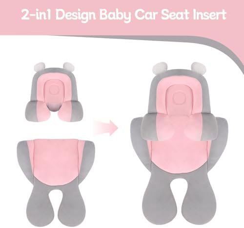 KAKIBLIN Infant Car Seat Insert Soft Head Body Support Cushion 2-in-1 Reversible for Car Seats Strollers Bouncers Pink
