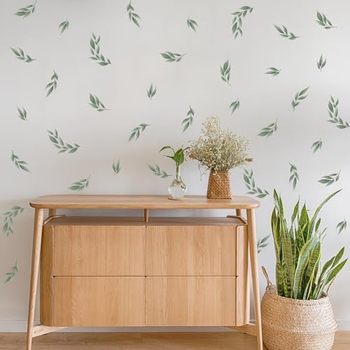 LHIUEM Green Leaves Wall Stickers 56PCS Boho Decor