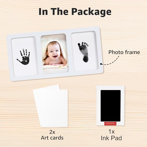 Calenzana Inkless Baby Hand and Footprint Frame 4x6 Keepsake Picture Frame for Newborn Girls Boys White