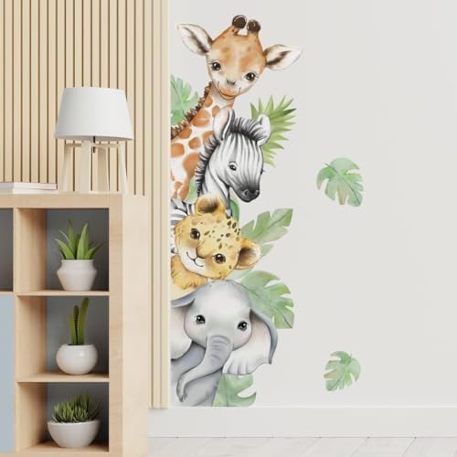 Watercolor Jungle Animal Wall Stickers for Kids Room Decor