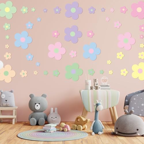 Hotop 128 Pcs Danish Pastel Flower Wall Sticker Decal