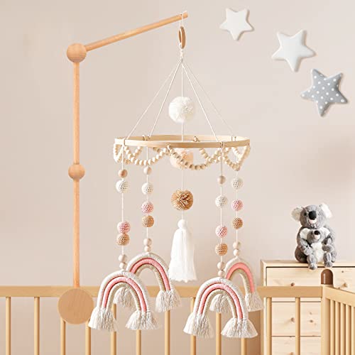 Abnilxt Boho Rainbow Crib Mobile for Newborns