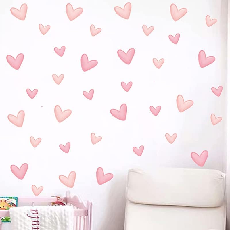 80PCS Pink Heart Wall Stickers for Room Decoration