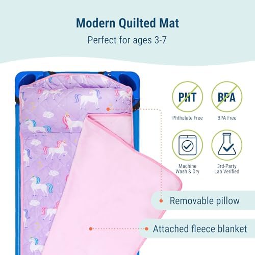Wildkin Quilted Kids Nap Mat with Pillow and Elastic Straps