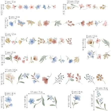 Wondever Boho Blue Floral Wall Decals Peel and Stick for Baby Room