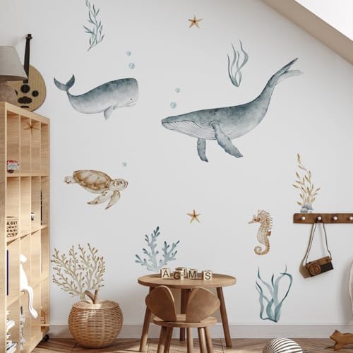 Ocean Wall Decals with Whales Turtles and Sharks