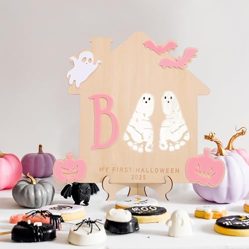 Halloween Footprint Art Sign My Little Boo Pink