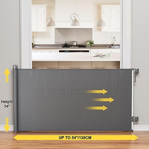 Retractable Baby Gate for Doorways and Stairs Grey