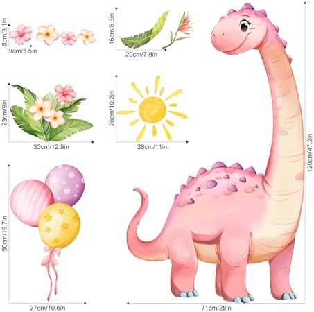 Supzone Pink Dinosaur Wall Decals for Kids Room Decor