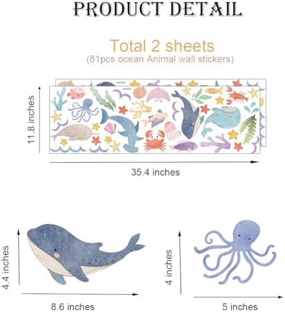 Watercolor Ocean Wall Decals for Kids Room Decor