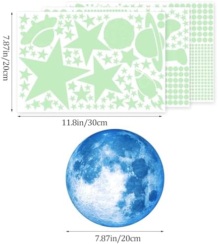 Glow in The Dark Stars Ceiling Moon Planet Wall Sticker for Kids Bedroom Blue
