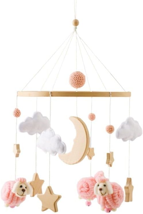 Baby Crib Mobile with Wooden Wind Chime Boho Decor Stars Clouds Moon