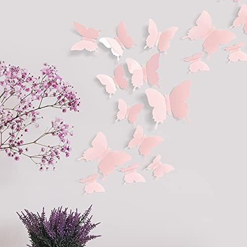 Cute Pink Butterfly Wall Decor Set of 24