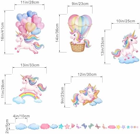 Amimagen Unicorn Rainbow Wall Decals for Kids