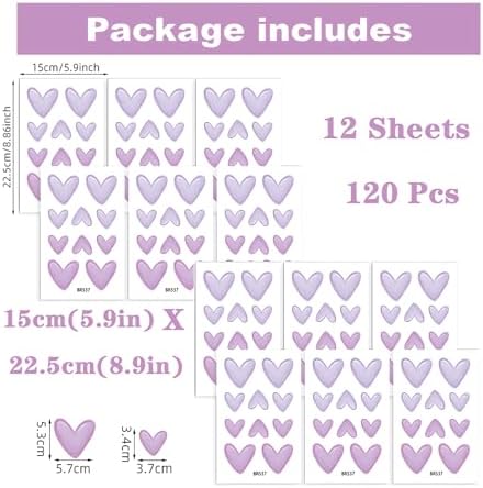 120 Pcs Purple Love Heart Wall Stickers Romantic DIY Decor for Baby Girl Nursery Bedroom