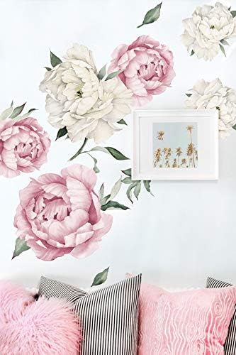 Peony Watercolor Wall Decals Pink and White Spring Decor