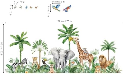 decalmile XXL Jungle Animals Wall Stickers for Kids Room and Nursery Decor