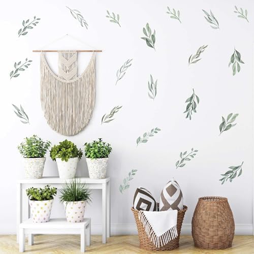 Watercolor Leaf Wall Decals 48pcs Peel and Stick Botanical Art for Nursery Office Classroom