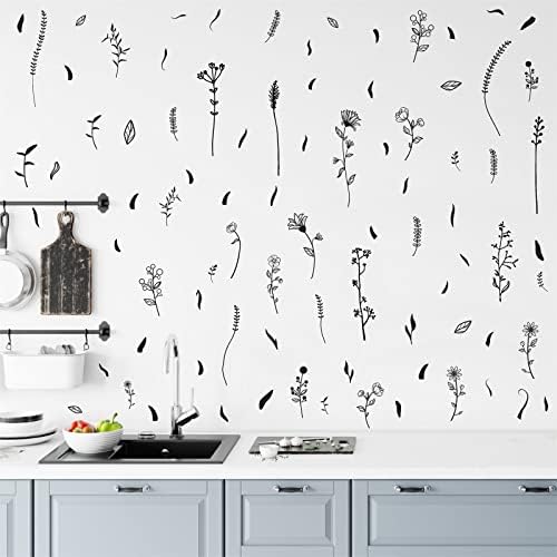 Kazova Black Wildflower Wall Stickers for Kids Room Bedroom Decor