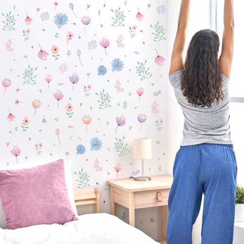 Small Floral Wall Stickers Watercolor Boho Decor Peel and Stick