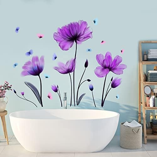Purple Floral Wall Sticker Removable Butterfly Wall Decal for Nursery Bedroom Kids Room