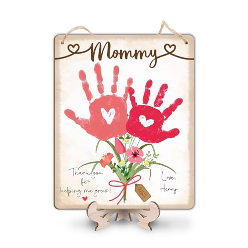 DIY Babys First Mothers Day Handprint Flowers Hanging Sign for Mom