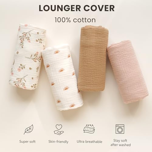 Konssy Muslin Baby Lounger Cover 2 Pack Pink Floral