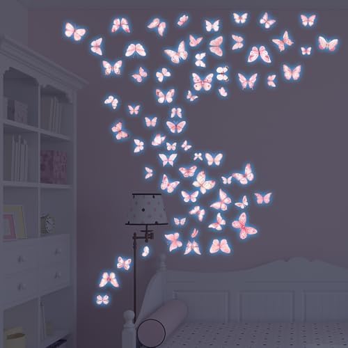 Glow in The Dark Pink Butterfly Wall Decals