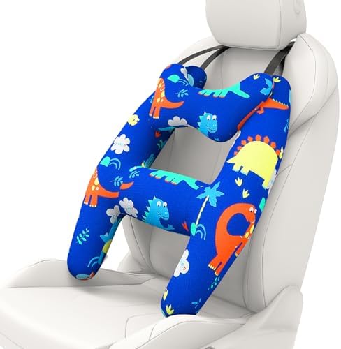 Viscogrip H-Shape Car Pillow for Kids Blue Dinosaur