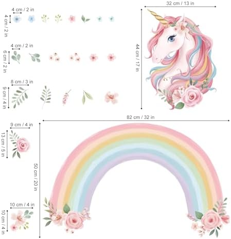 Wondever Large Rainbow Unicorn Wall Art Stickers for Kids Bedroom and Baby Nursery