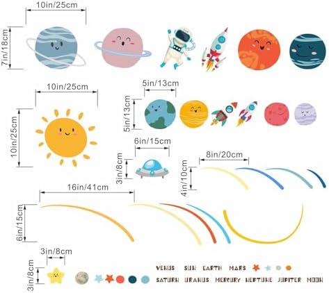 Outer Space Planets Wall Decals for Kids Room Decor