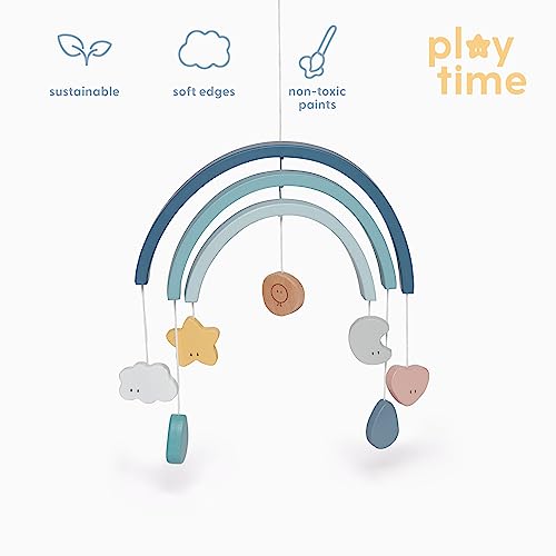 MORI Baby Wooden Rainbow Mobile Blue Boys Girls Nursery Decor