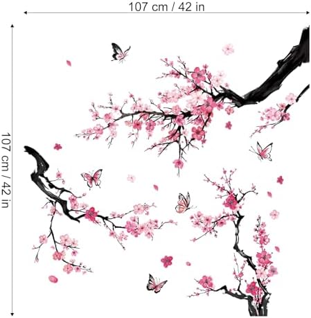 Pink Butterflies and Botanical Plum Blossom Wall Stickers